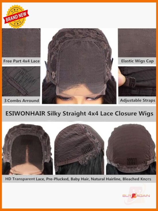Glueless Lace Front Wig Brazilian Virgin Human Hair 24Inch 4x4 Closure main image 4